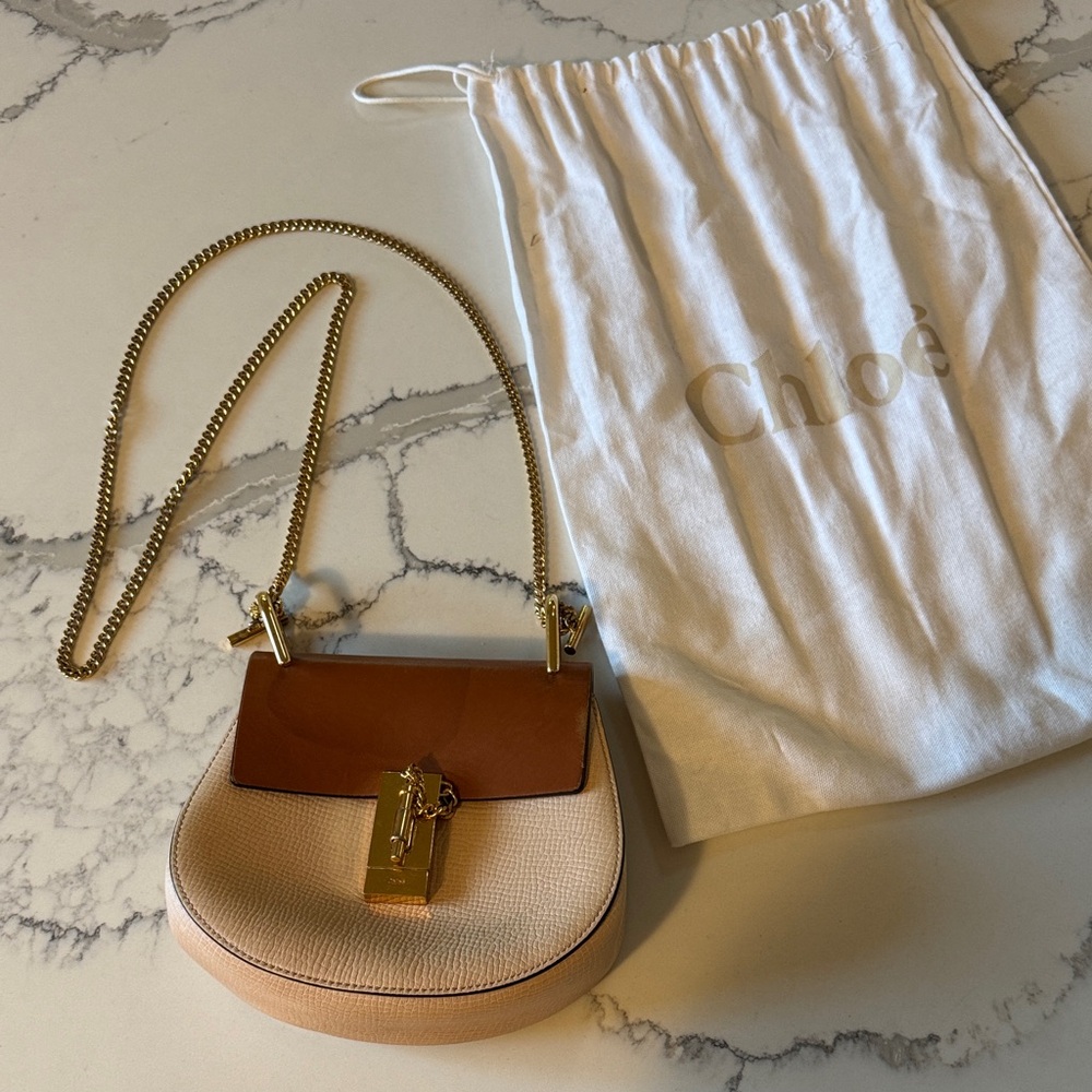 CHLOE saddle bag light nude pink with tan and gold